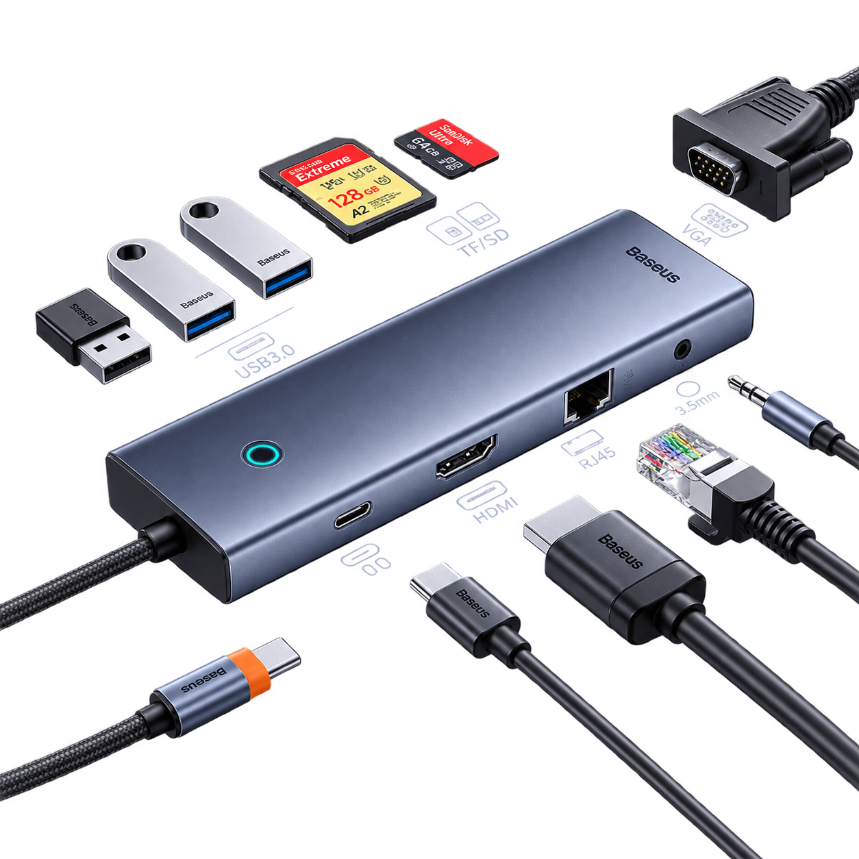 ADAPTADOR HUB ULTRAJOY 10 PUERTOS 4K 60HZ - BASEUS