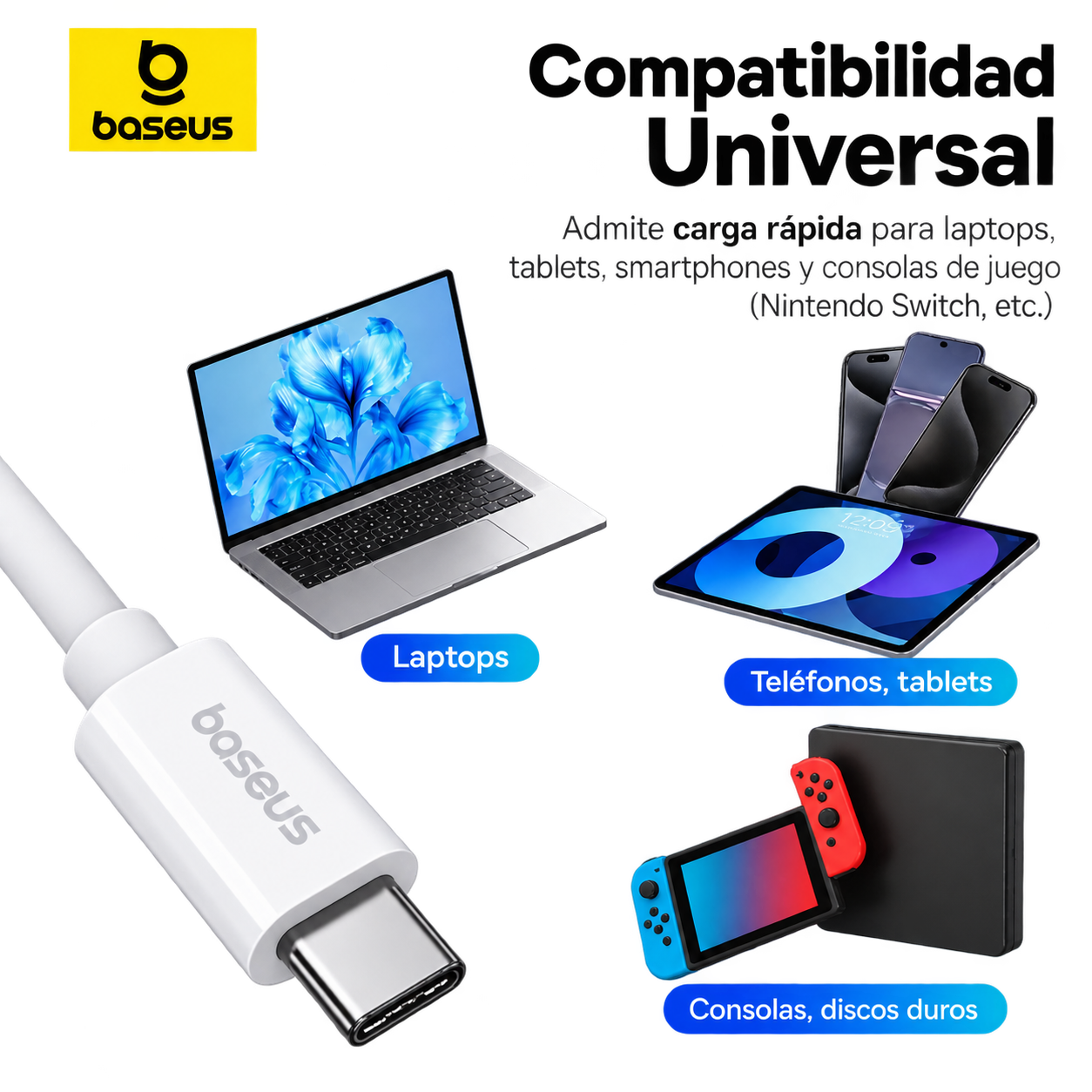 CABLE USB-C A USB-C 240W III (WHITE) - BASEUS