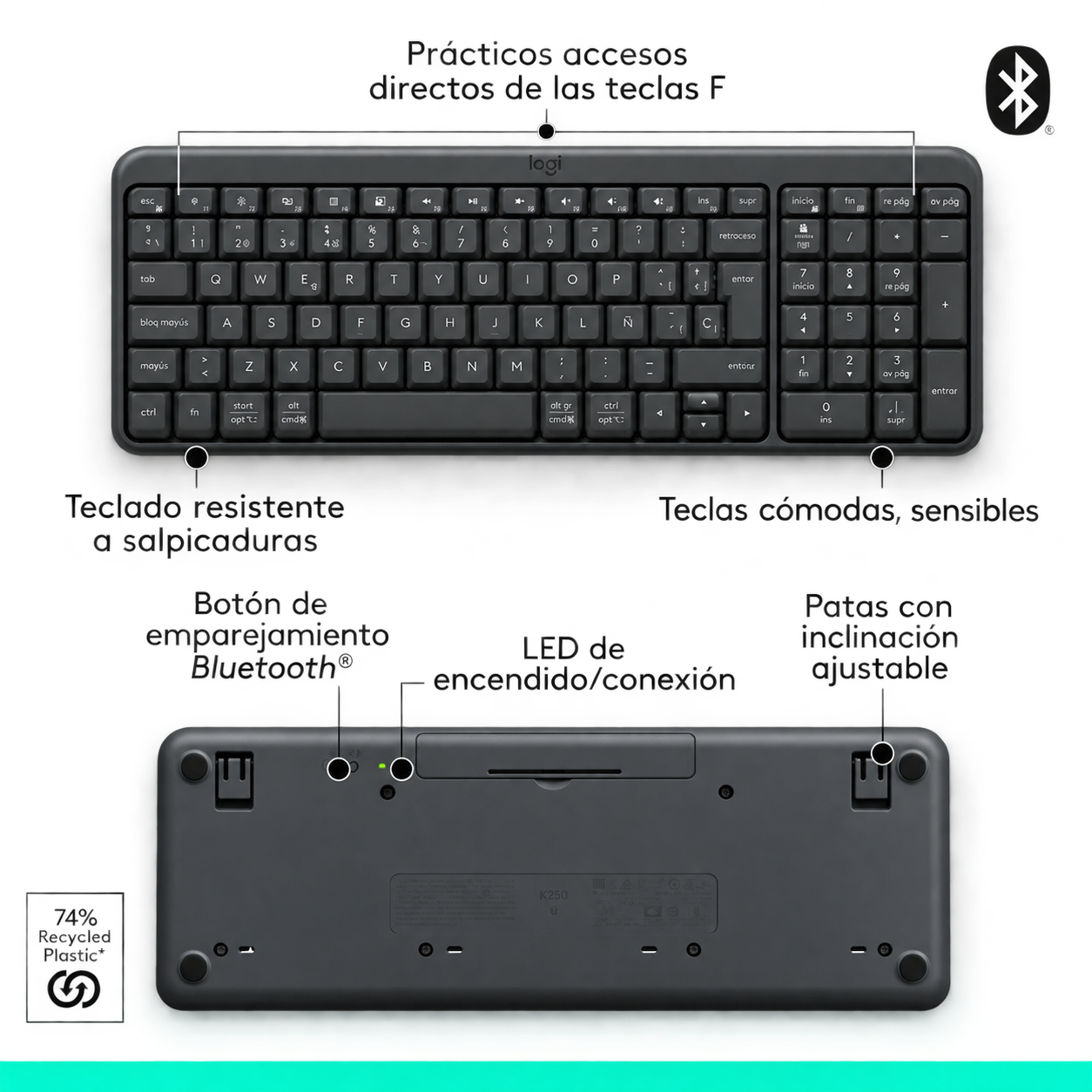 TECLADO LOGITECH INALAMBRICO K250 NEGRO