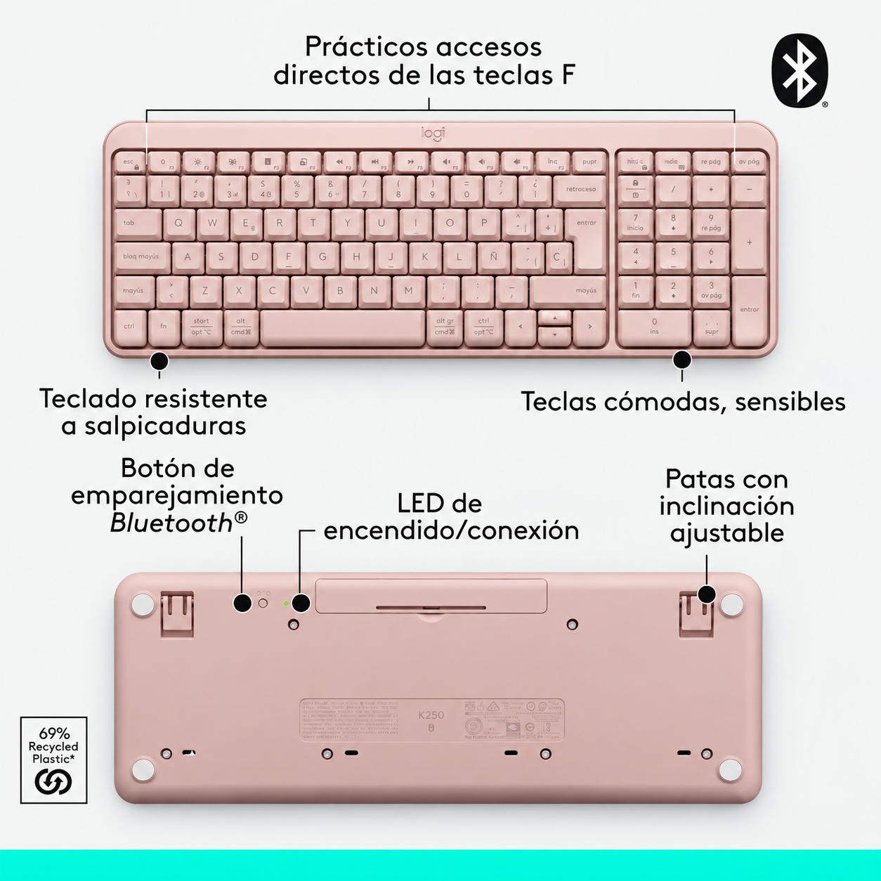 TECLADO LOGITECH INALAMBRICO K250 ROSA
