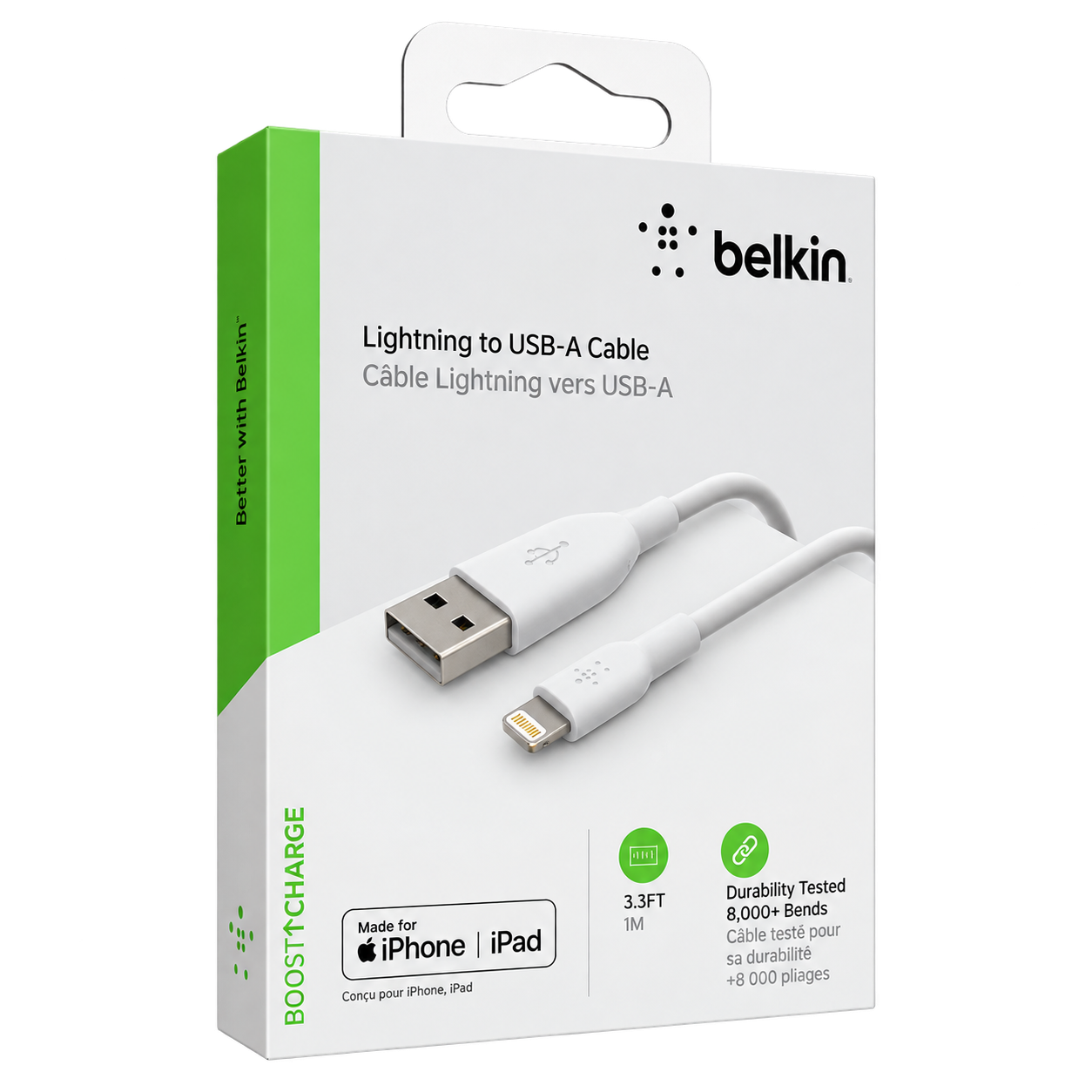CABLE BELKIN LIGHTNING A USB-A 3 METROS BLANCO
